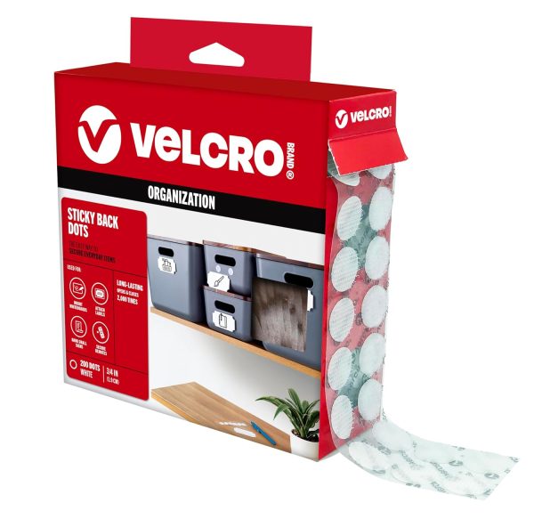 VELCRO Dots with Adhesive White 200Pk 3/4" Round Hook and Loop Strips-0